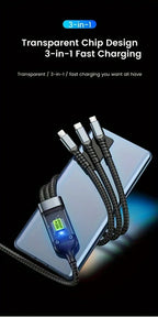 100W 3-in-1 MFi Transparent Fast Charging Cable with LED Pilot Lamp