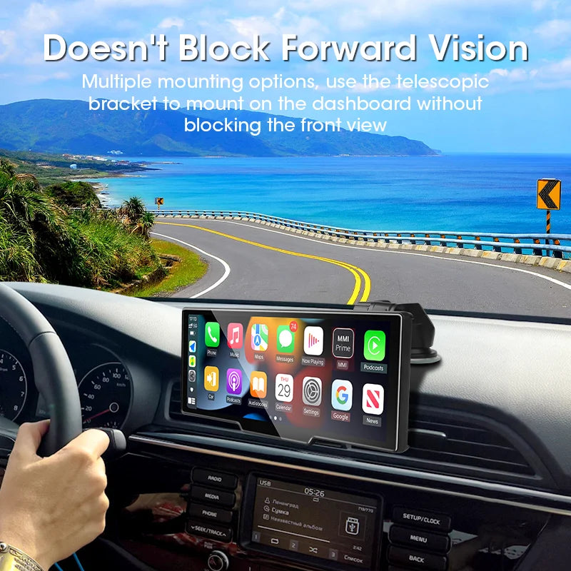 10.26" 4K Dash Cam Mirror with Wireless CarPlay & Android Auto, GPS, Rear Camera, 1600x600 IPS Touchscreen, Voice Control, Parking Monitor