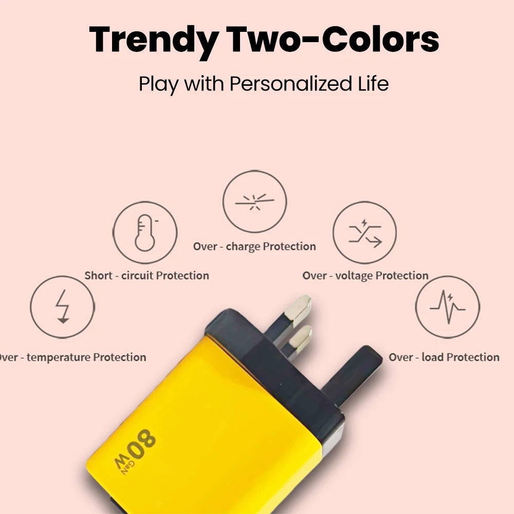 ⚡ 80W USB-C PD Fast Charger with Retractable Cable 🔄 | 100–240V Travel Wall Adapter for iPhone 16, MacBook, Samsung & Pixel 💻📱