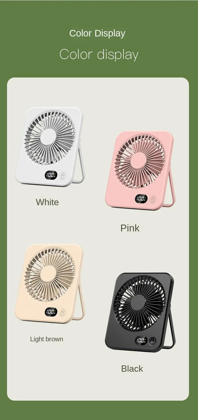 🌬️📱 Xiaomi Portable Desk Fan – 5 Speeds Ultra Quiet with Power Display