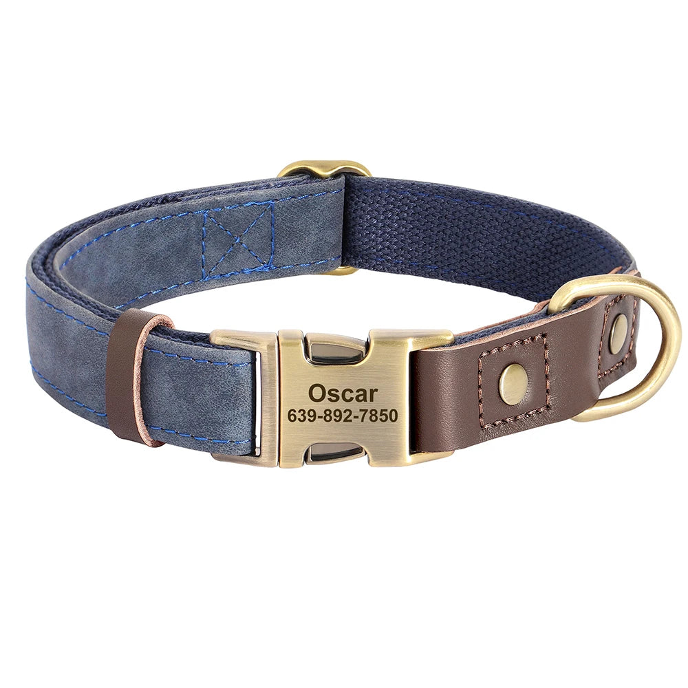 🐾 Customized Dog Collar | Durable PU Leather + Nylon | Engraved Pet ID Necklace 🐶 | Adjustable Metal Buckle for Small, Medium & Large Dogs (Pug, Pitbull, Chihuahua, Terrier) ✨