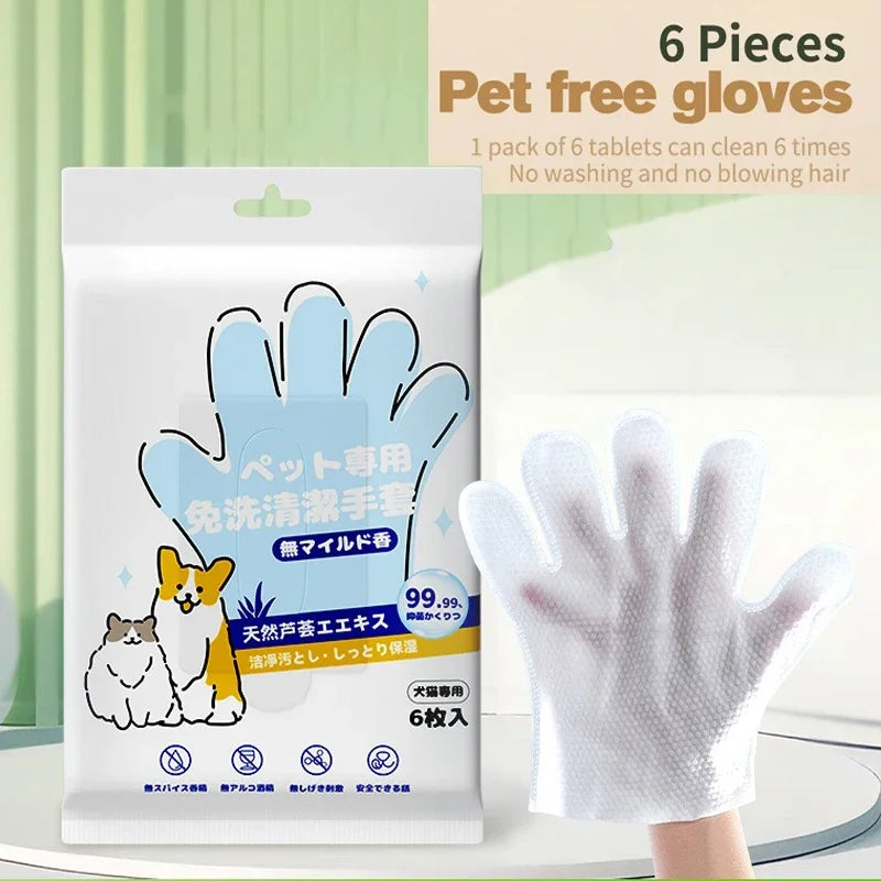 🧤🐾 6PCS Pet Wash-Free Cleaning Gloves – Dry Grooming Wipes