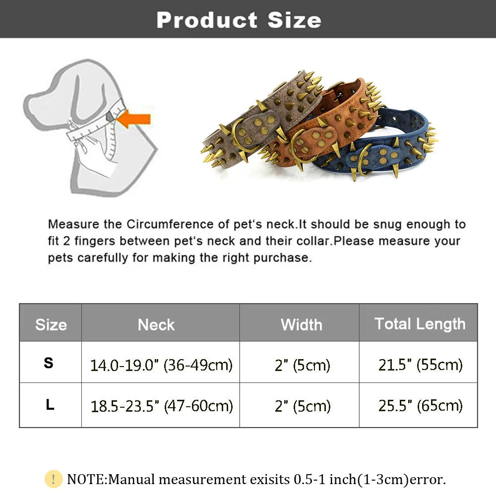 🐕🛡️ Heavy Duty Wide Dog Collar – Comfortable Spiked Leather Collar for Extra Large Dogs & Shepherds