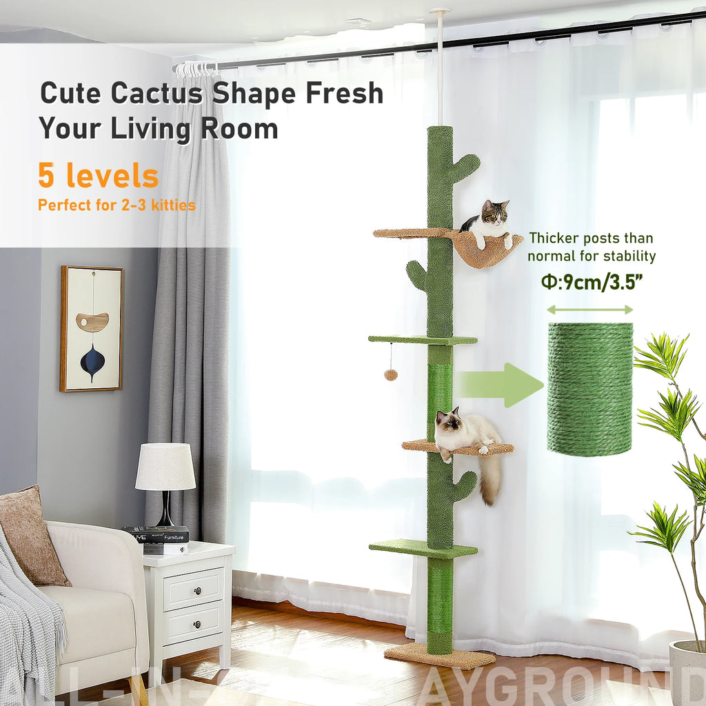 🌵🐱 5-Tier Floor-to-Ceiling Cat Tree – Cactus Climbing Tower