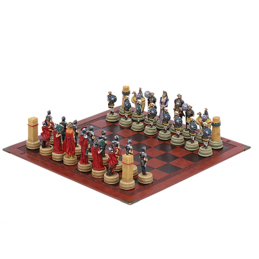 Role Theme Historical Chess Set ♟️ | Hand‑Painted Resin Pieces & Embossed Leather Board 🪄 | 32‑Piece Collector’s Gift Set 🎁 | Premium Strategy Game for Home & Display