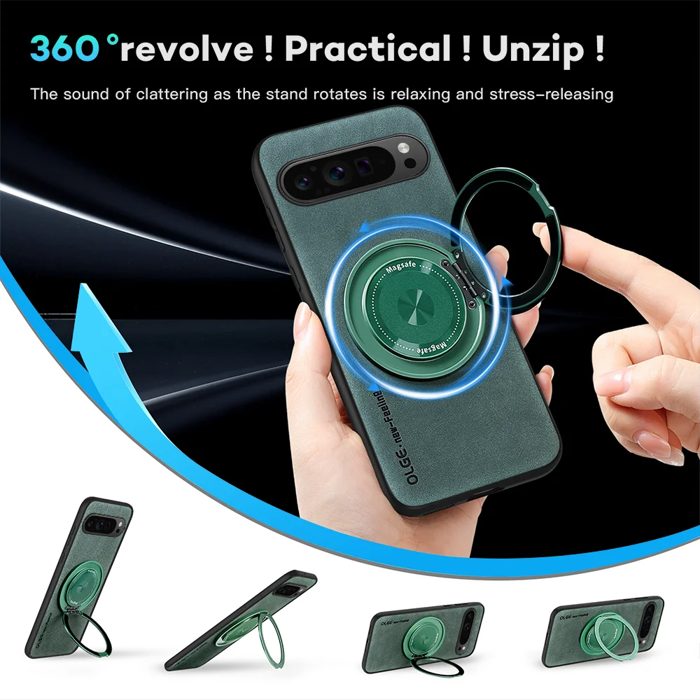 🧲💼📱 Magnetic 360° Metal Ring Leather Case for Google Pixel