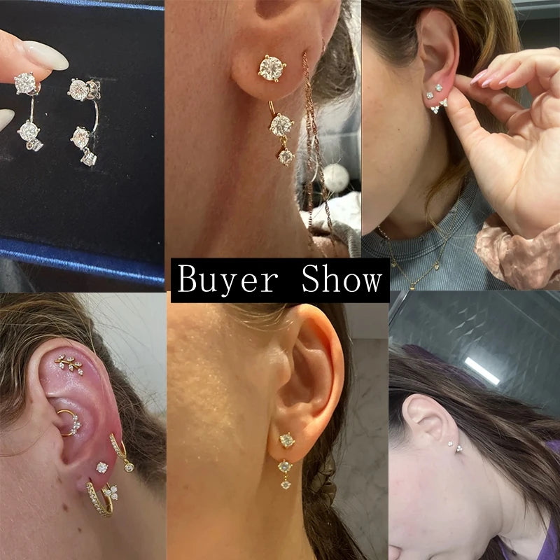 ✨💎Front & Back Double-Sided Moissanite Stud Earrings 🤍 | 2-in-1 925 Sterling Silver Earrings for Women 💖 | Elegant Everyday Jewelry