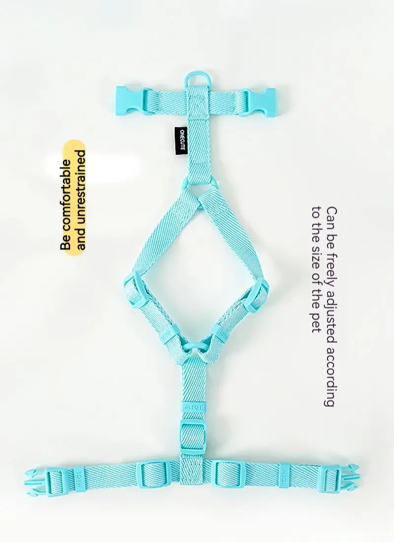 🌈🐾 Macaron Color Dog Harness Collar & Leash Set – Reflective