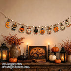 Vintage Halloween Wooden Banner – Pumpkin & Ghost Garland