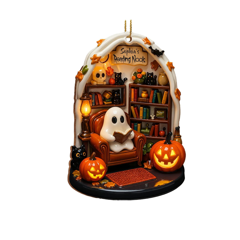 Halloween Ghost Reading Ornament – Spooky Home Décor