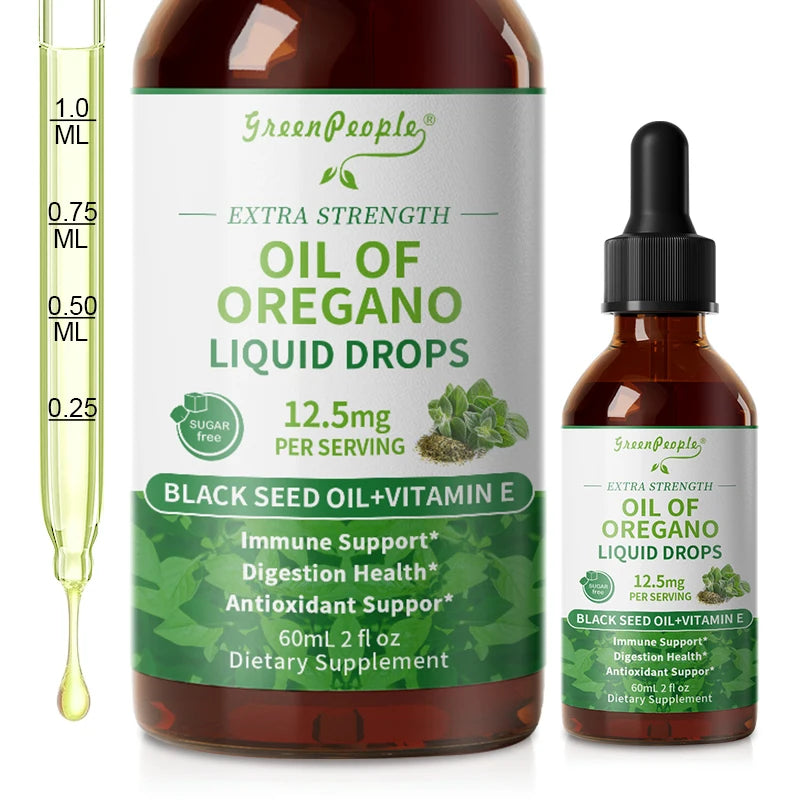 2 fl oz Organic Oregano Oil Drops with Black Seed & Vitamin E | Vegan, Sugar‑Free, Non‑GMO Wellness Blend 🌿