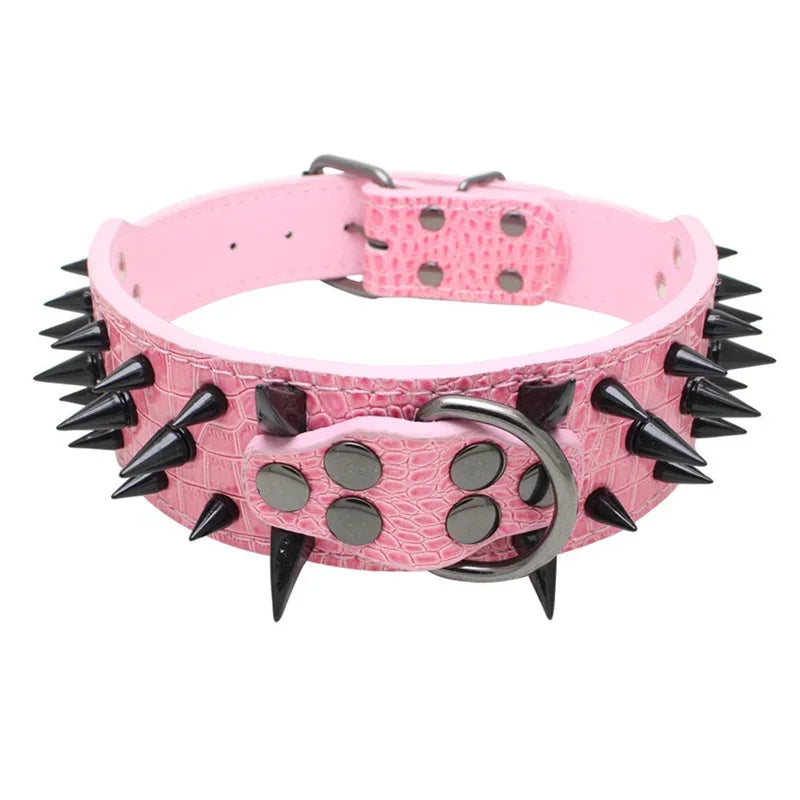 Spiked Dog Collar 🦴 Anti-Bite PU Leather Rivet Collar for Large Dogs