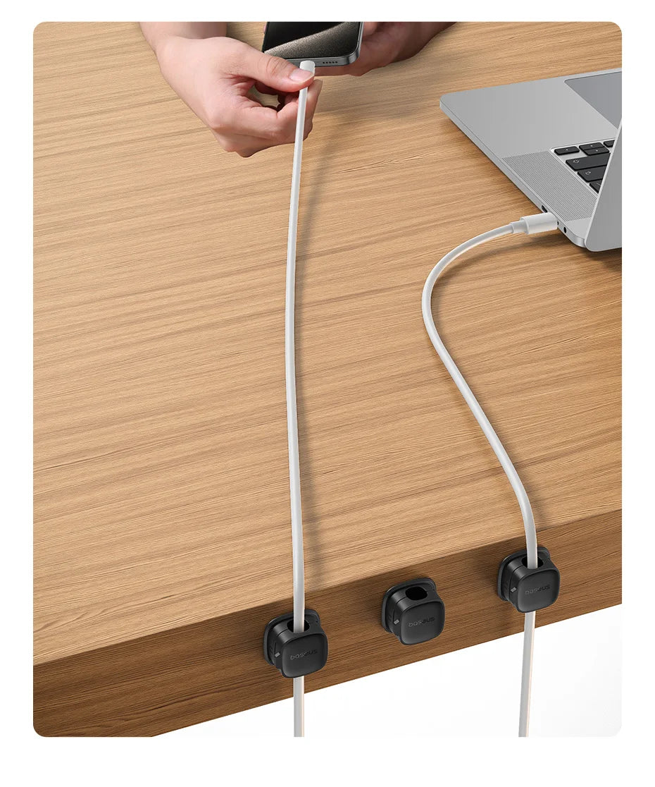 🧲🔌 Baseus Magnetic Cable Organizer Holder – Adjustable Under Desk Clip