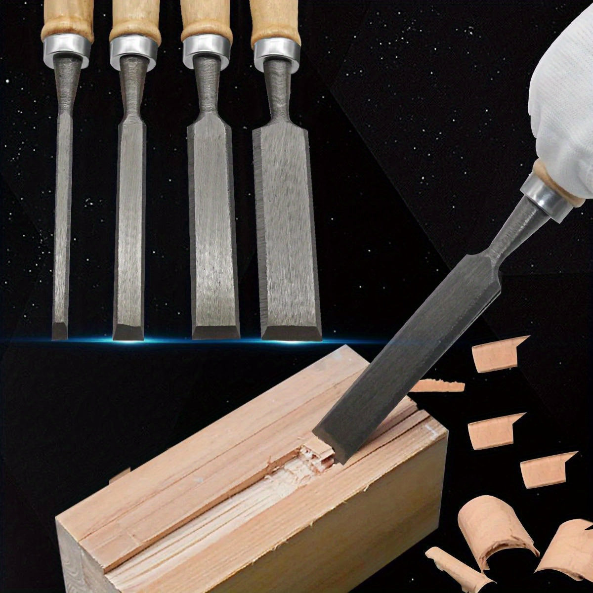 4Pcs Wood Carving Chisel Set 🪵 | Professional Woodworking Tools with Beech Handles (0.24–0.94in)