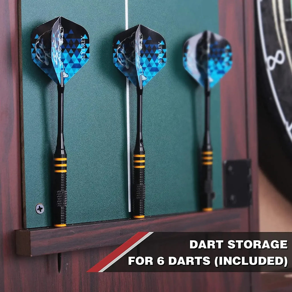 🏆 Professional Sisal Dartboard 🎯 with Cabinet & 6 Steel-Tip Darts | Self-Healing Fiber, 18" Official Size