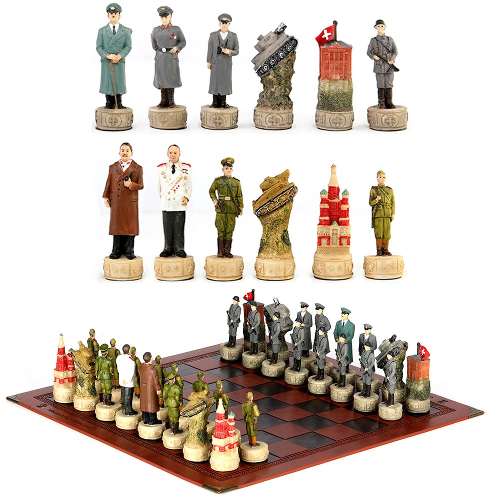 Role Theme Historical Chess Set ♟️ | Hand‑Painted Resin Pieces & Embossed Leather Board 🪄 | 32‑Piece Collector’s Gift Set 🎁 | Premium Strategy Game for Home & Display