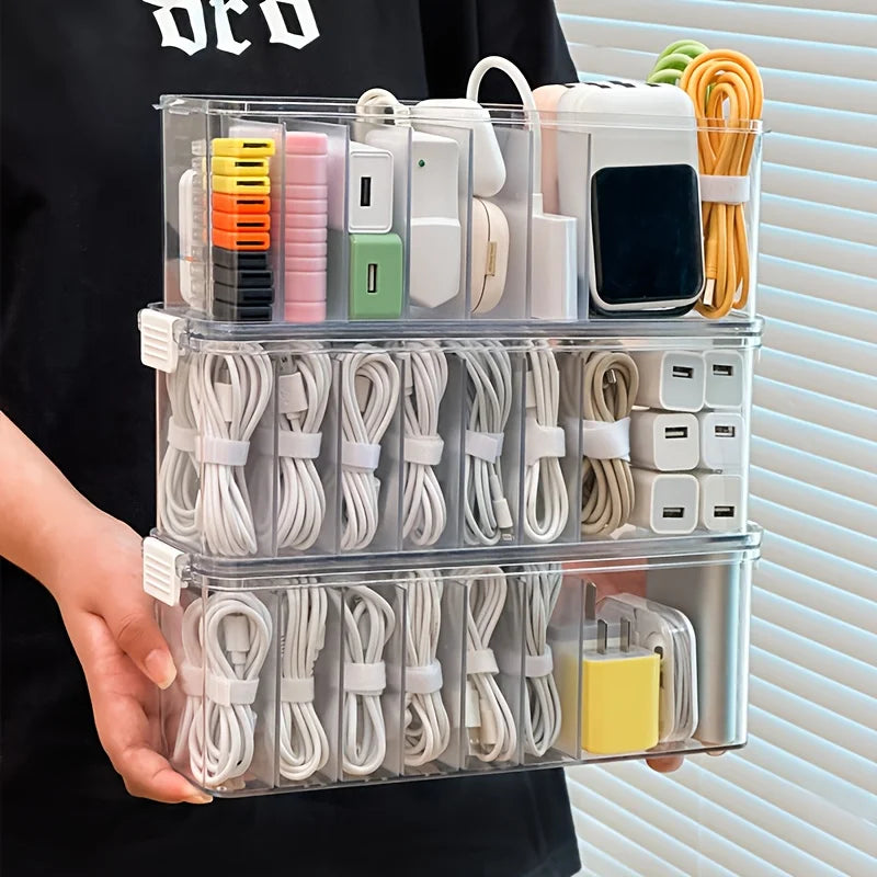 📦🔌 Desktop Data Cable Storage Box – Dustproof Large Capacity Organizer