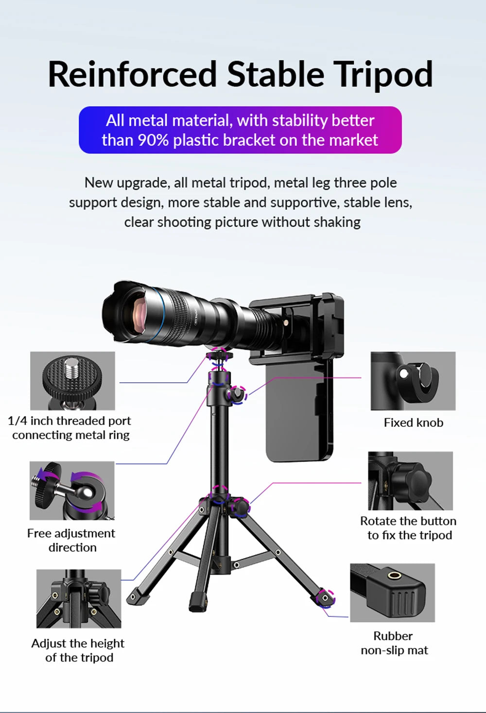 🔭📱 APEXEL 36X Metal Telephoto Zoom Lens with Tripod