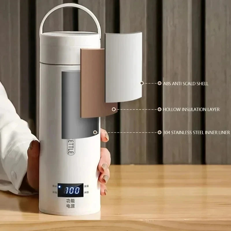 🔥☕ 450ML Portable Electric Kettle Thermal Cup | Fast Boil Tea & Coffee Travel Kettle 🧳 | Anti-Scald Water Bottle with English Menu