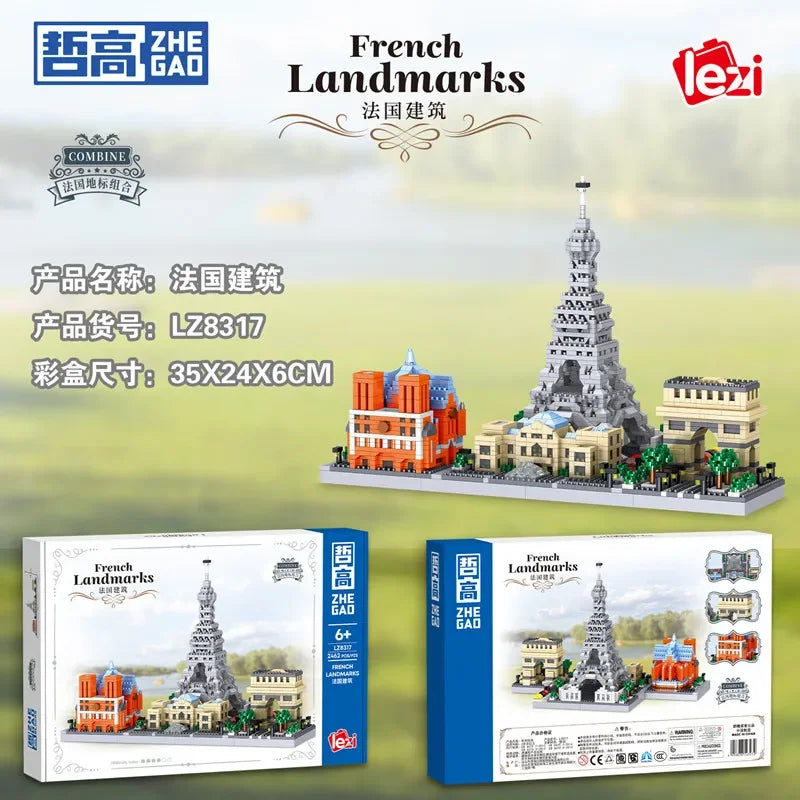 🗼🏙️ Dubai & France Micro Building Blocks – Eiffel Tower & Burj Khalifa Famous Landmark 3D Mini Brick Model
