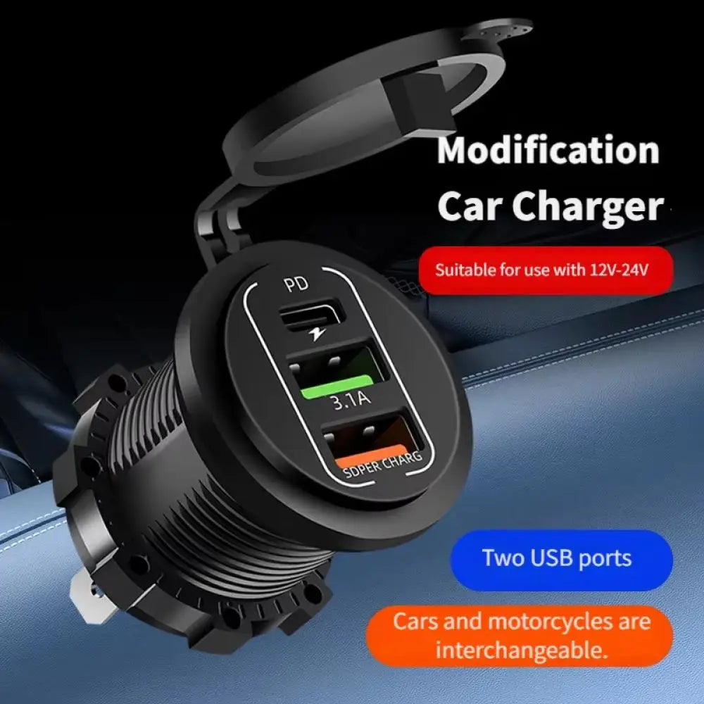 🚗 4‑Port PD + QC 3.0 Car Charger with Voltmeter | 83W Fast Charge | Waterproof 12V/24V