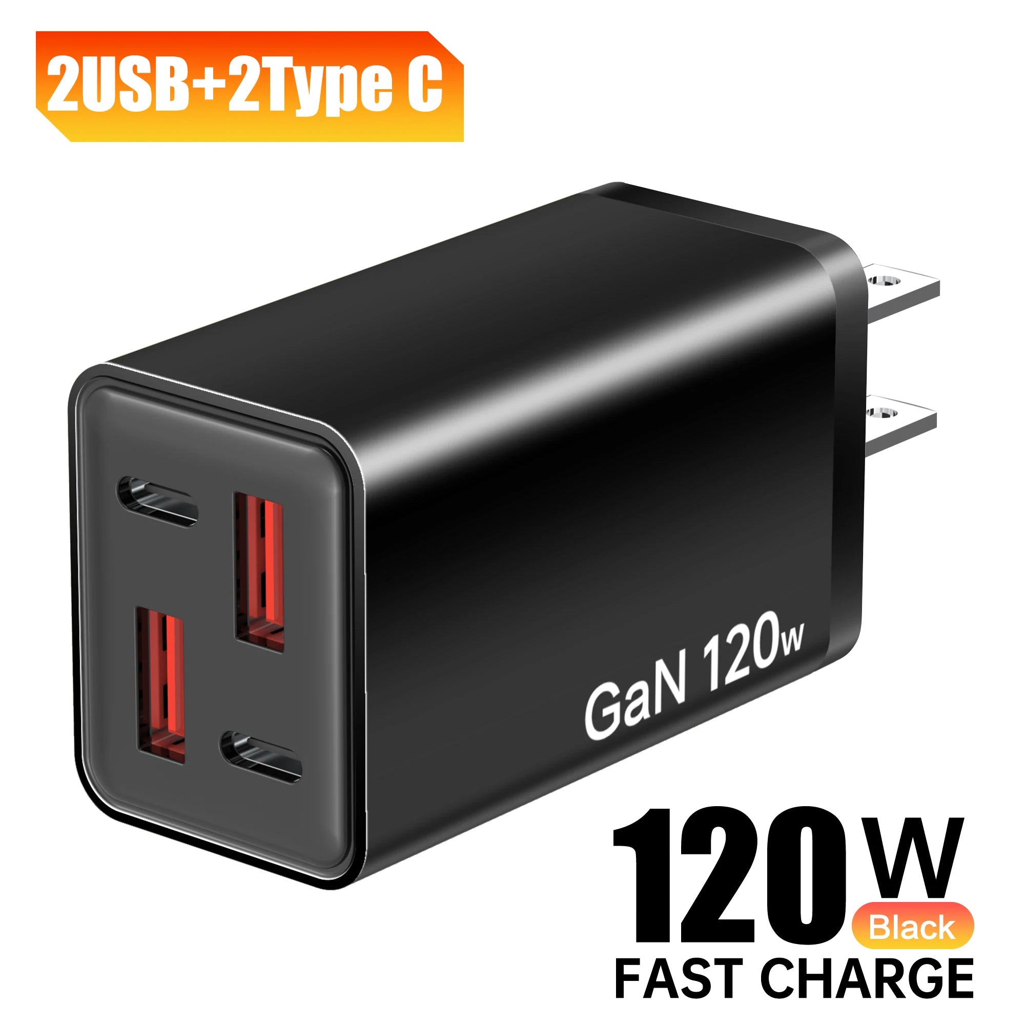 ⚡ 120W GaN 4-Port Fast Charger (2 USB-C PD + 2 USB-A QC 3.0) – Universal Travel Wall Adapter 🌍