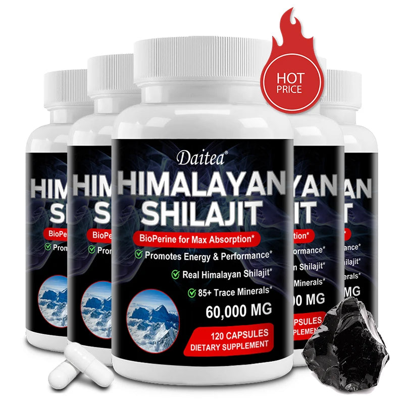 🌄 Himalaya Shilajit Capsules with Trace Minerals & Fulvic Acid – Natural Energy, Strength & Wellness Support (30/60/120 Capsules)