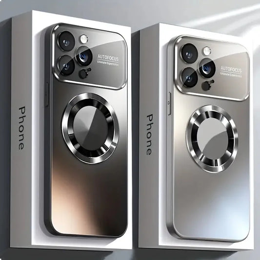 Titanium Metallic Matte MagSafe Case with Glass Camera Protection for iPhone
