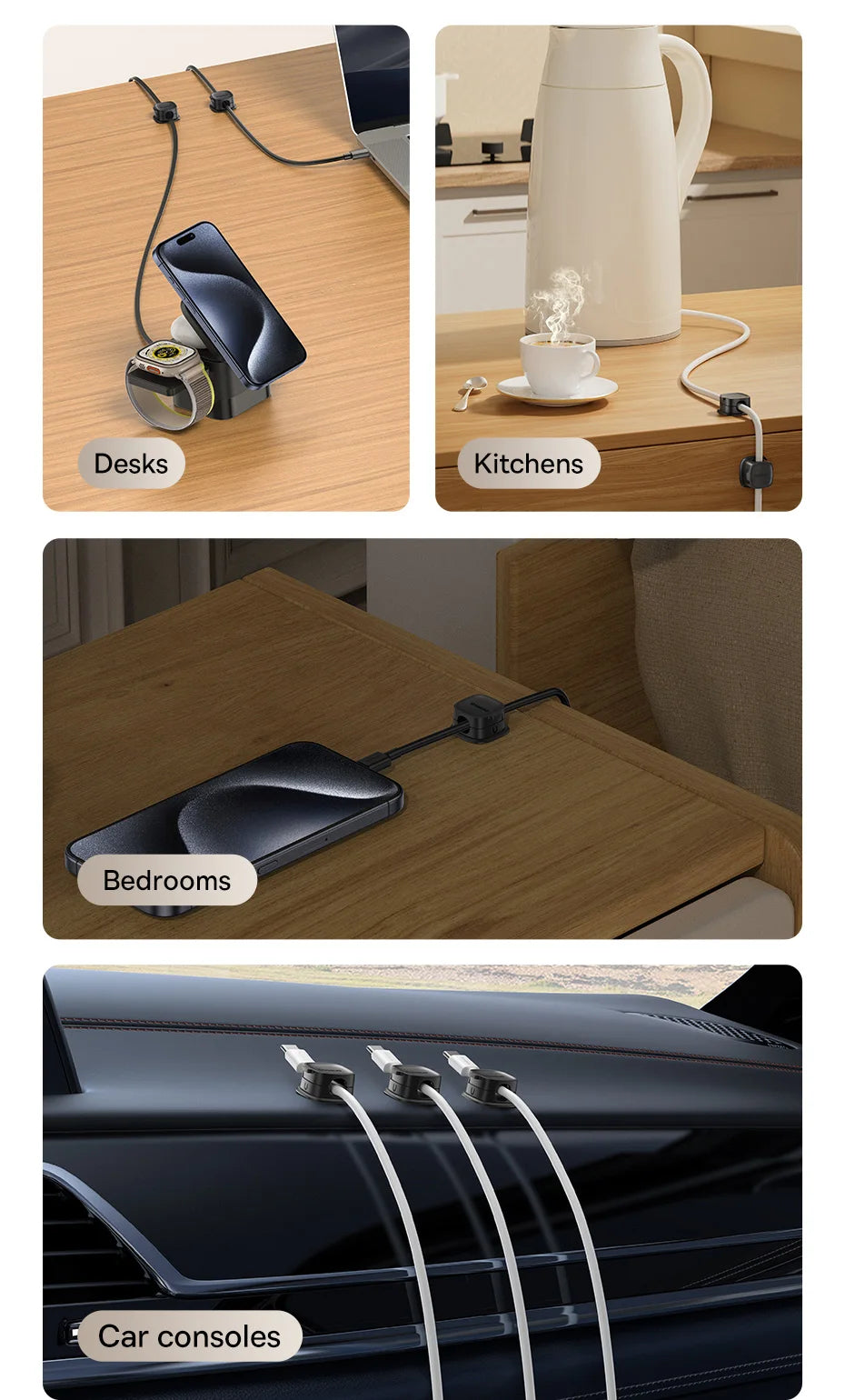 🧲🔌 Baseus Magnetic Cable Organizer Holder – Adjustable Under Desk Clip