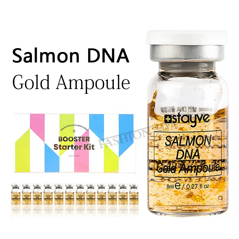 Salmon DNA Gold Ampoule with booster starter kit on a white background