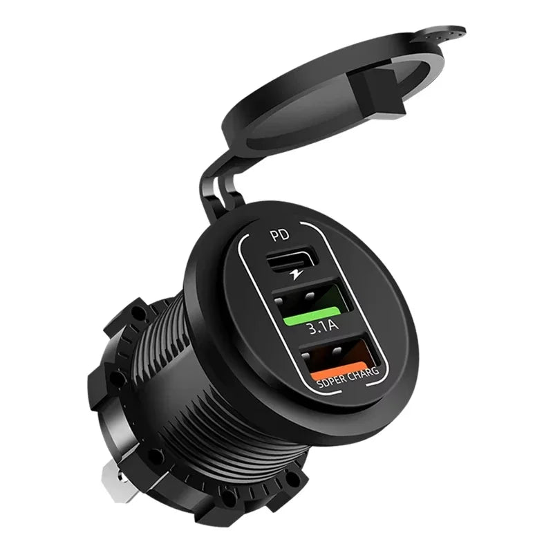 🚗 4‑Port PD + QC 3.0 Car Charger with Voltmeter | 83W Fast Charge | Waterproof 12V/24V