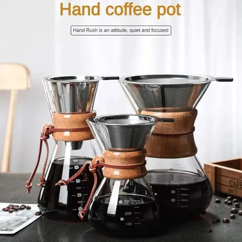 ☕✨ Hand Glass Pour Over Coffee Kettle | Stainless Steel Filter Drip Brewer 🫖 | Barista Hot Brewing Coffee Pot Dripper Maker