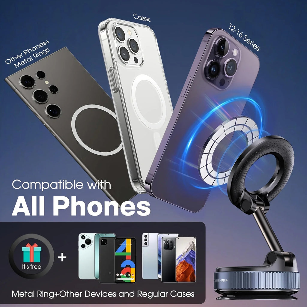 Upgraded 360° Vacuum Magnetic Phone Holder | Hands-Free Car Mount 🚗 | Suction Cup Magnetic Phone Stand for Car, Gym, Mirror, Kitchen & More ✨