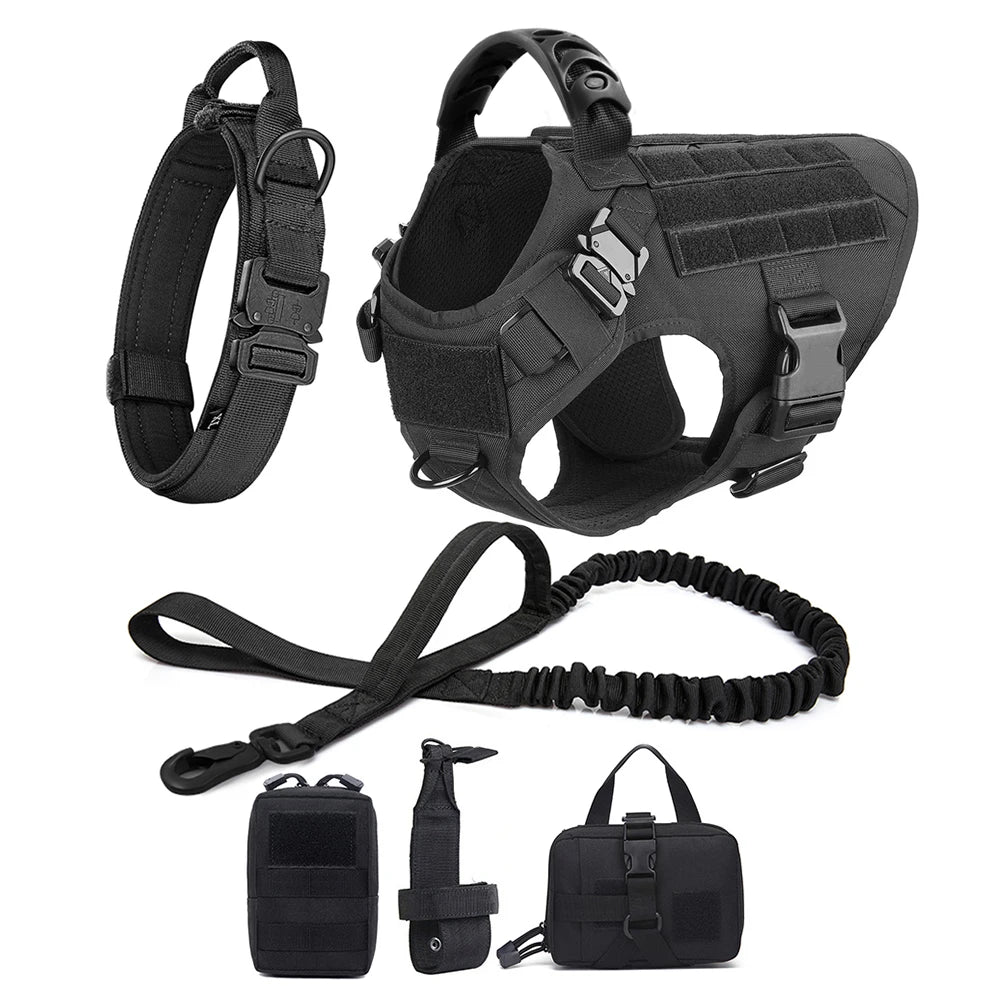 Tactical Large Dog Harness & Leash Set 🐕‍🦺 Military Training Vest with Collar for German Shepherd, Malinois & Medium-Large Dogs