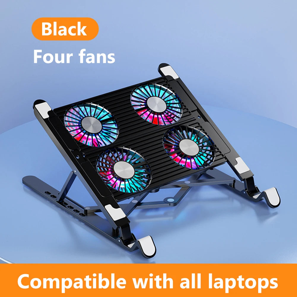 🌈❄️ Laptop Cooling Pad 2/4 Fans – RGB Foldable Stand (11–17.3”)