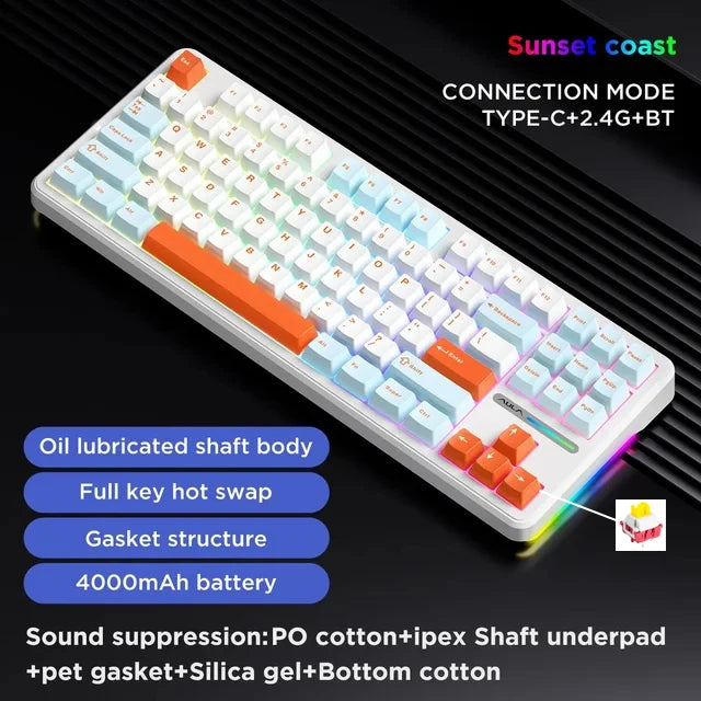 AULA F87 Pro Mechanical Keyboard – Tri-Mode Wireless RGB 87-Key