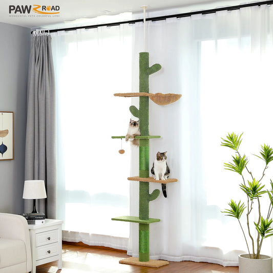 🌵🐱 5-Tier Floor-to-Ceiling Cat Tree – Cactus Climbing Tower