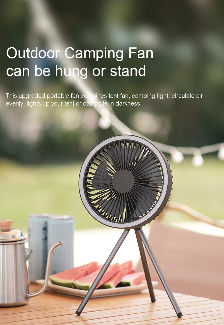🌬️🔋 Rechargeable Camping Fan 4000mAh / 10000mAh – LED Light & Power Bank