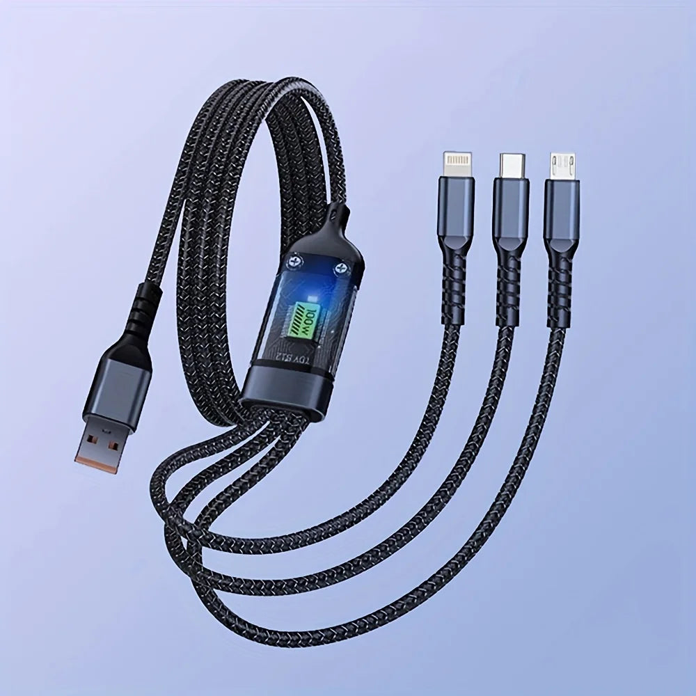 100W 3-in-1 MFi Transparent Fast Charging Cable with LED Pilot Lamp