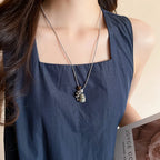 💛✨ Natural Spotted Tiger Eye Stone Necklace 🍇 | Vintage Water Droplet Grape Pendant 🌿 | Long Chain Necklace for Women Boho Accessories 💖