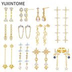✨💎 925 Silver Ear Needle Crystal Star Stud Earrings 💖 | Heart Chain Tassel Pendant Earrings for Women 👰 | Party & Wedding Jewelry Accessories 🌟