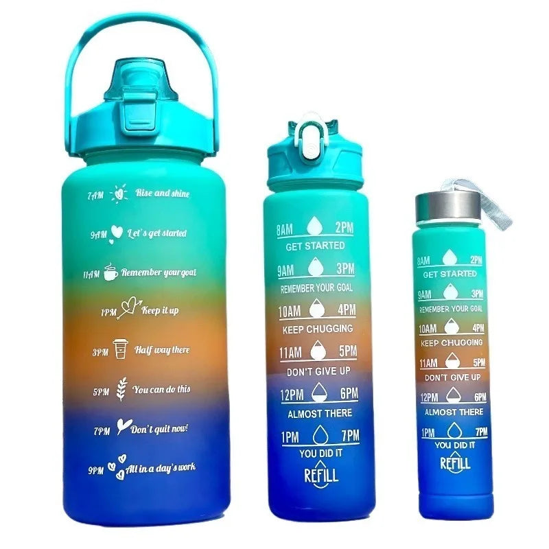 3PCS Gradient Sports Water Bottle Set (300ML / 900ML / 2L) – Leakproof Straw Fitness Bottle 💧✨