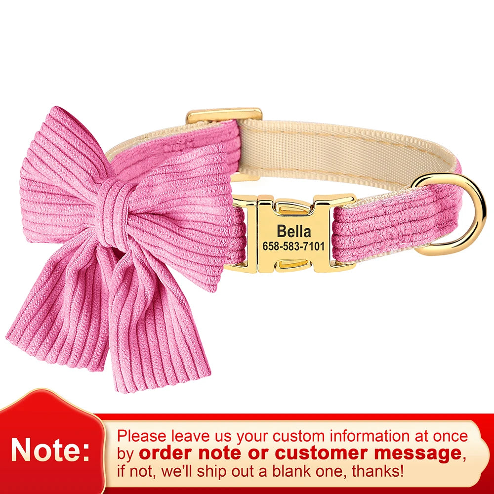 🎀🐾 Personalized Dog Collar with Bowtie – Custom Engraved ID