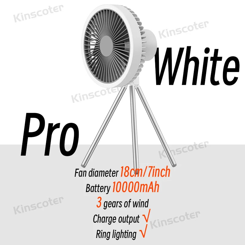 🌬️🔋 Rechargeable Camping Fan 4000mAh / 10000mAh – LED Light & Power Bank