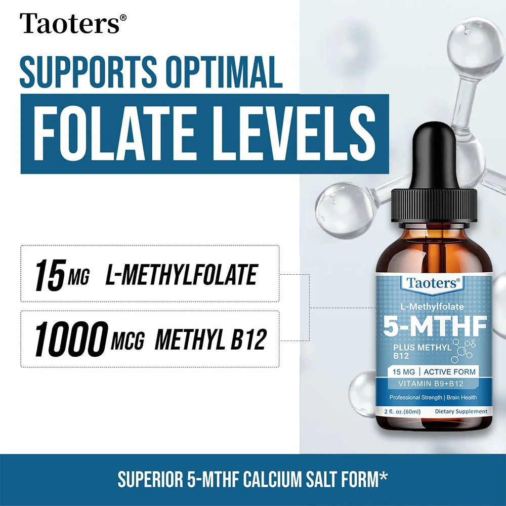 L Methylfolate Plus Methyl B12 Cofactor Liquid Drops - Metabolically Active 5-MTHF Form, Supports Mood, Methylation, Cognition