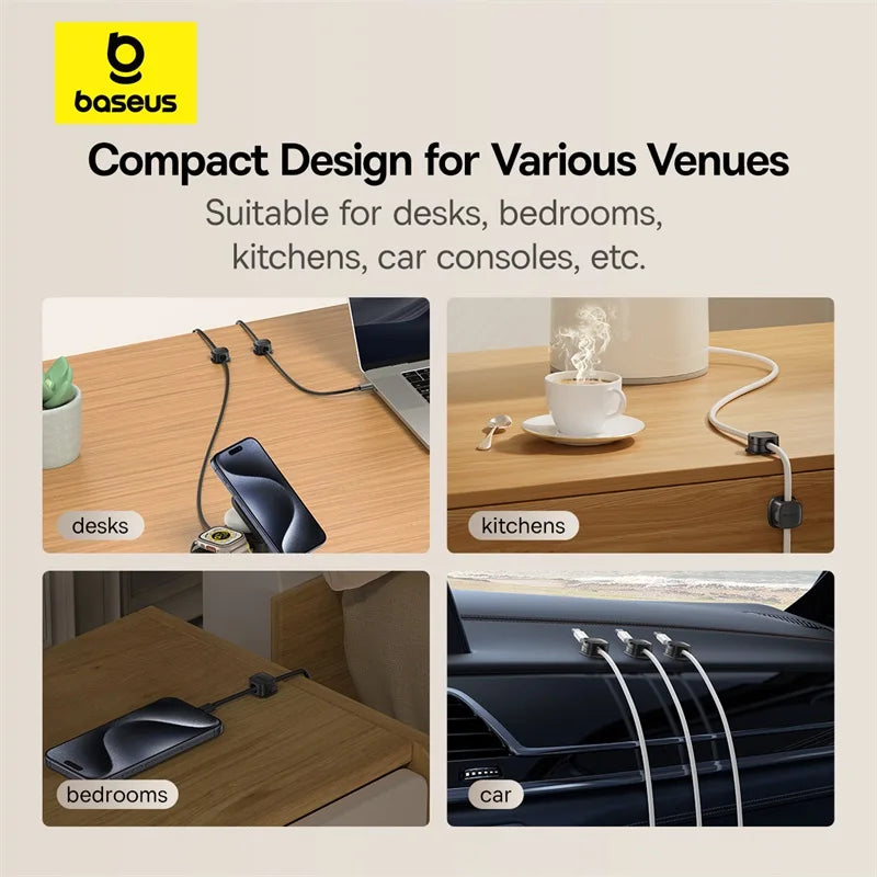 🧲🔌 Baseus Magnetic Cable Organizer Holder – Adjustable Under Desk Clip