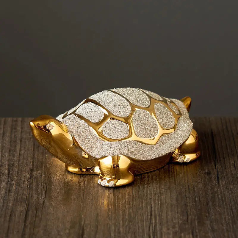 🐢✨ Golden Money Turtle Ceramic Ornament 💛 | Gold-Plated Wealth Symbol Home Décor 🏡 | Lucky Living Room & Foyer Decoration Housewarming Gift