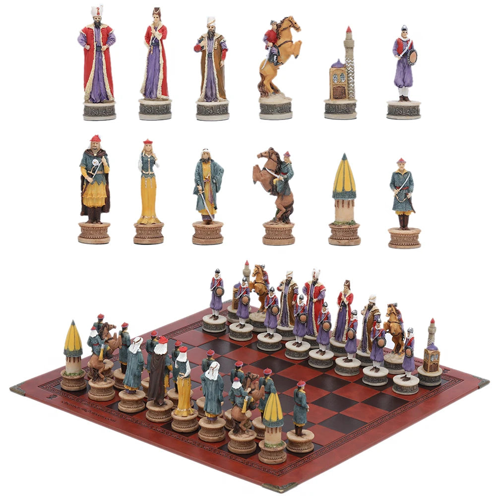 Luxury War‑Themed Metal & Resin Chess Set ♟️ | Hand‑Painted Knights on Leather Board | 32‑Piece Strategy Gift Set 🎁