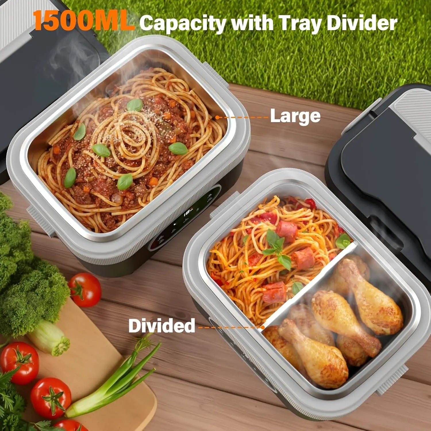 🔥🍱 Gison 1.5L Electric Heated Lunch Box for Adults | 60W Portable Food Warmer ⚡ | 18000mAh Display Lunch Heater for Work, Car & Home