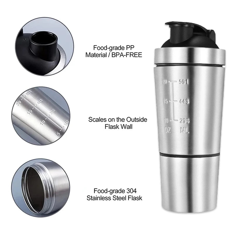 🥤🛡️ Stainless Steel Protein Shaker Cup – Portable Fitness Sports Mug